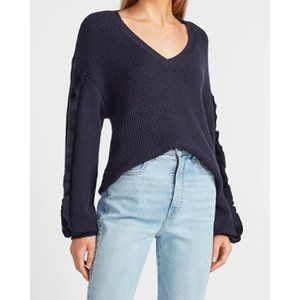 Express Ribbed Ruffle Sleeve V-neck Sweater S